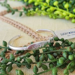 NWT Lucky Brand Love Cuff Bracelet,Silver Tone, One Size